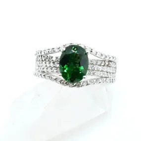 Green Chrome Tourmaline Diamond Ring - Vintage Tourmaline and Diamond Ring