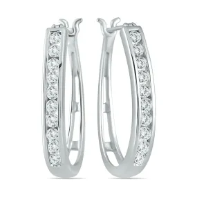 Elegant 1 Carat TW Diamond Hoop Earrings in 10K White Gold