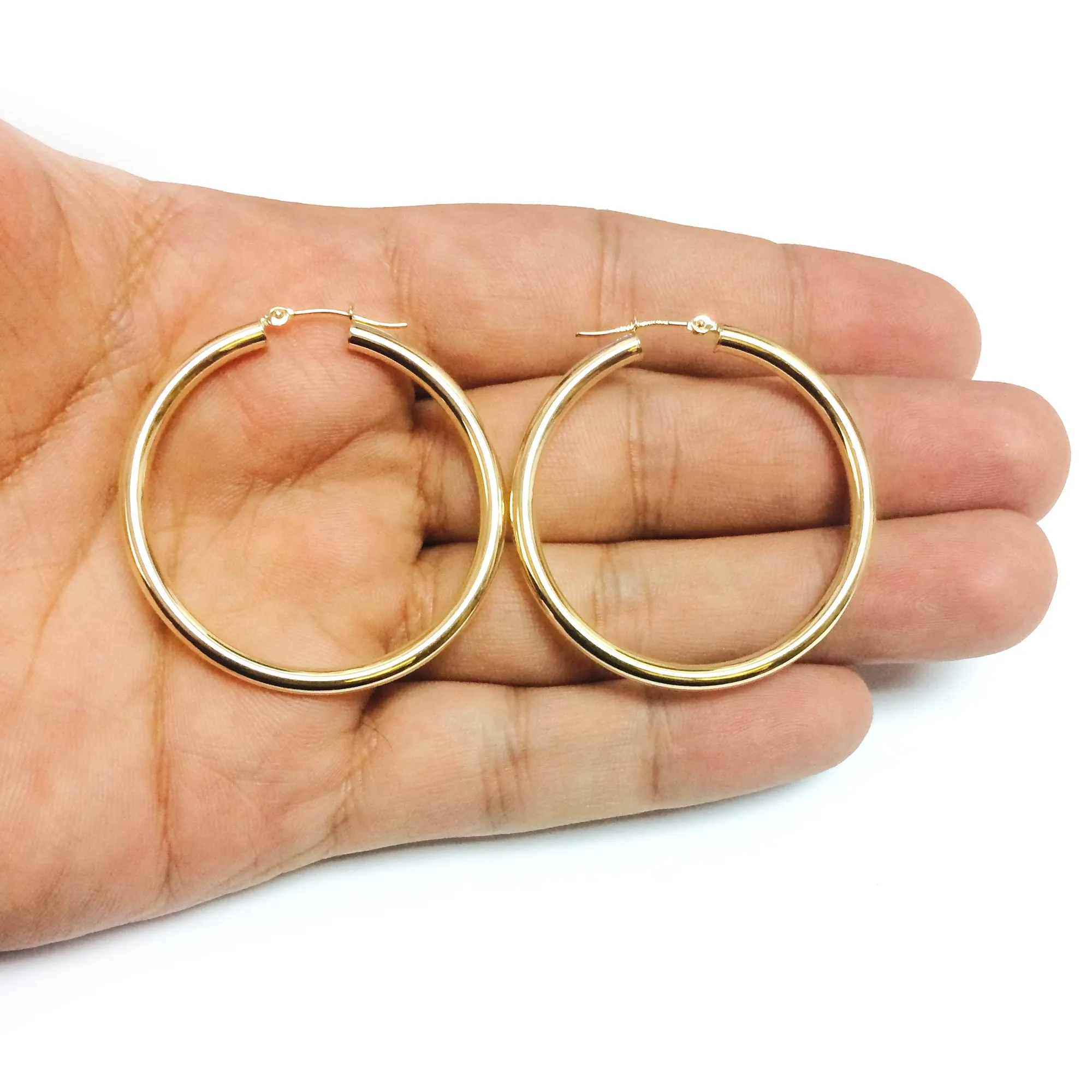 10k Yellow Gold 3mm Shiny Round Tube Hoop Earrings