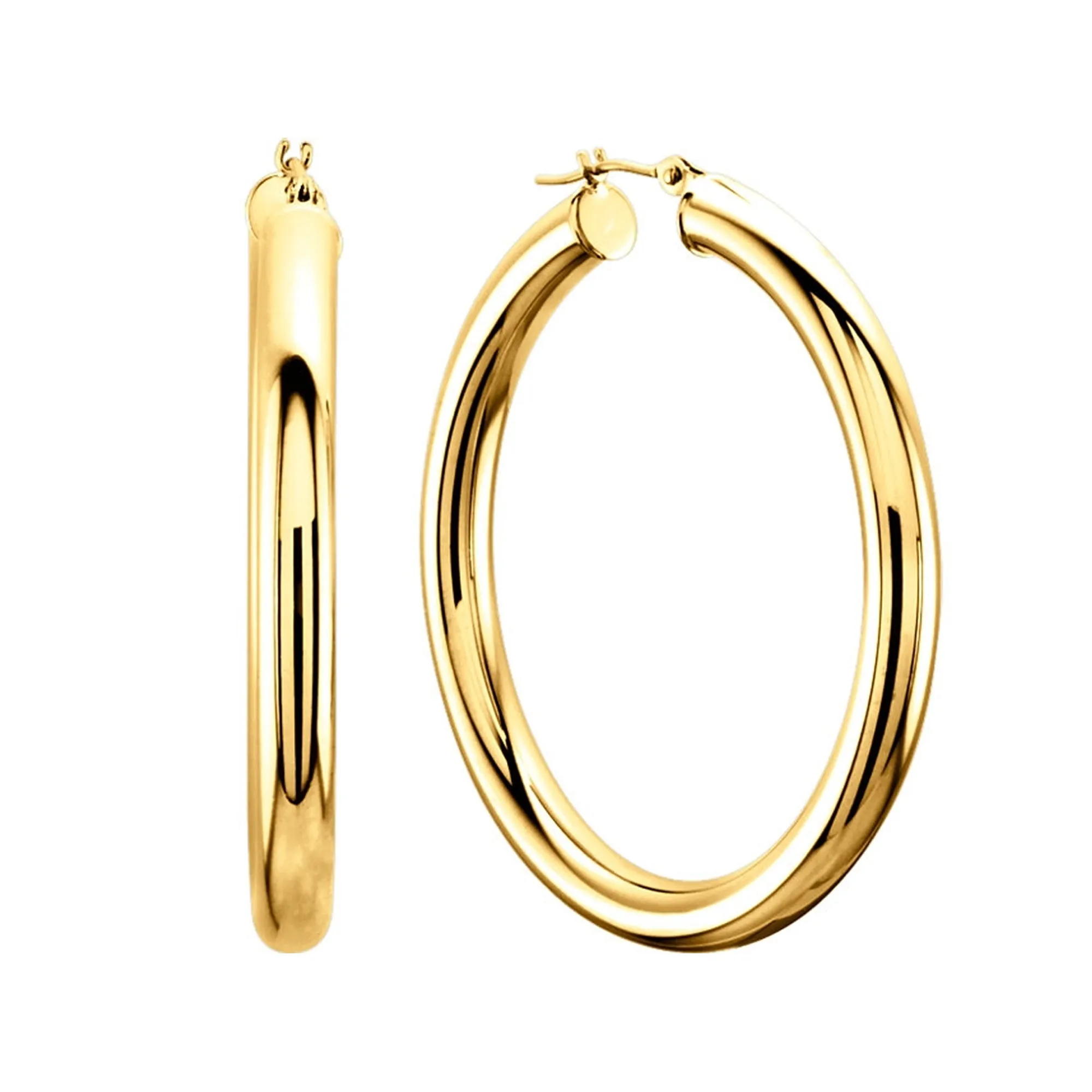 10k Yellow Gold 3mm Shiny Round Tube Hoop Earrings