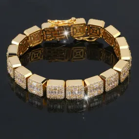 10MM Gold Plated Iced Out Bracelet- Square Shape Hip Hop Bracelet Chain