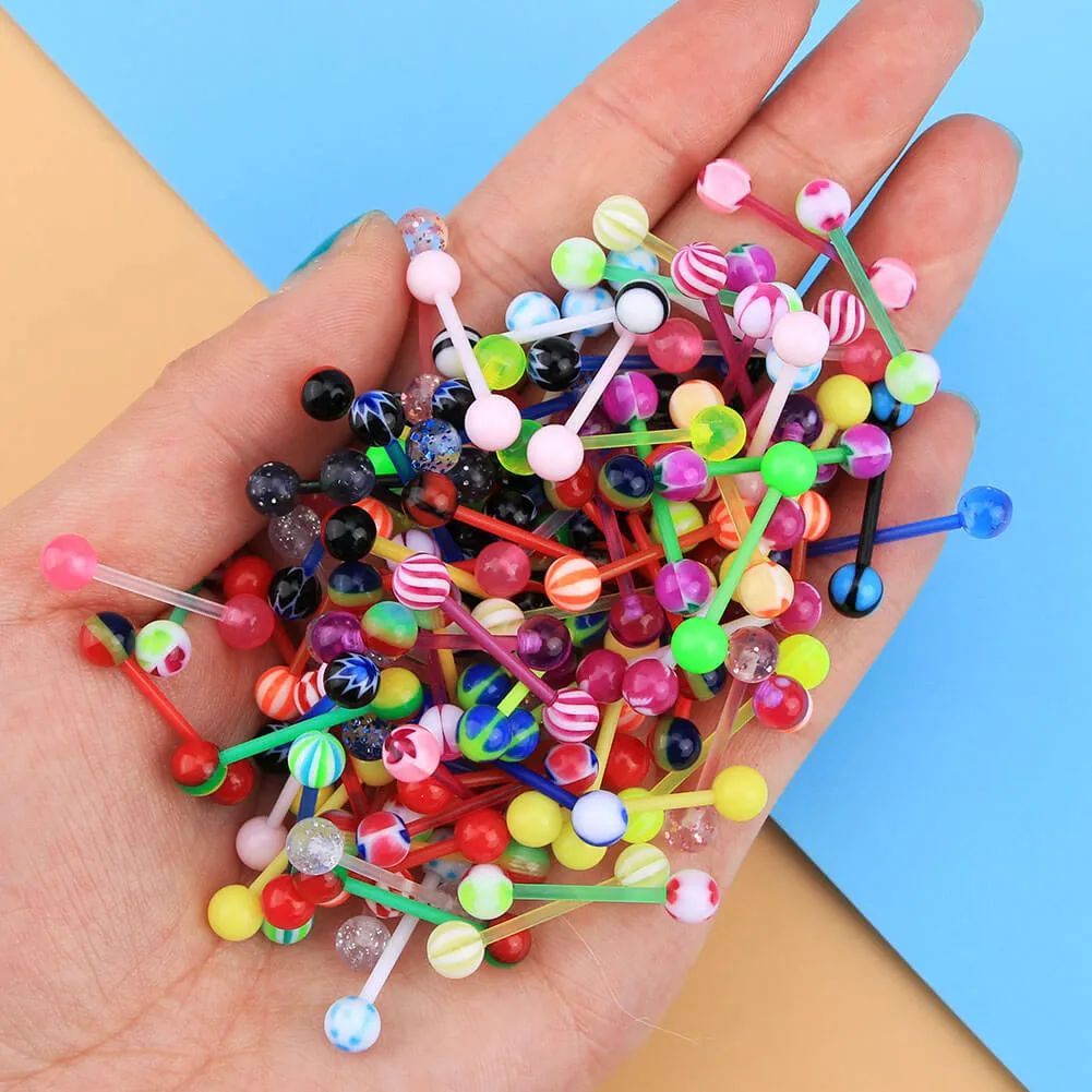 14G 100PCS Different Candy Color Acrylic Tongue Barbell Rings(Random Colors)