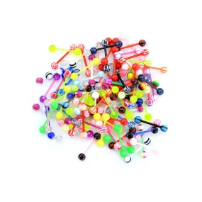 14G 100PCS Different Candy Color Acrylic Tongue Barbell Rings(Random Colors)