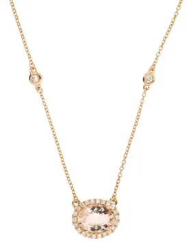 14K Rose Gold Morganite and Diamond Station Necklace