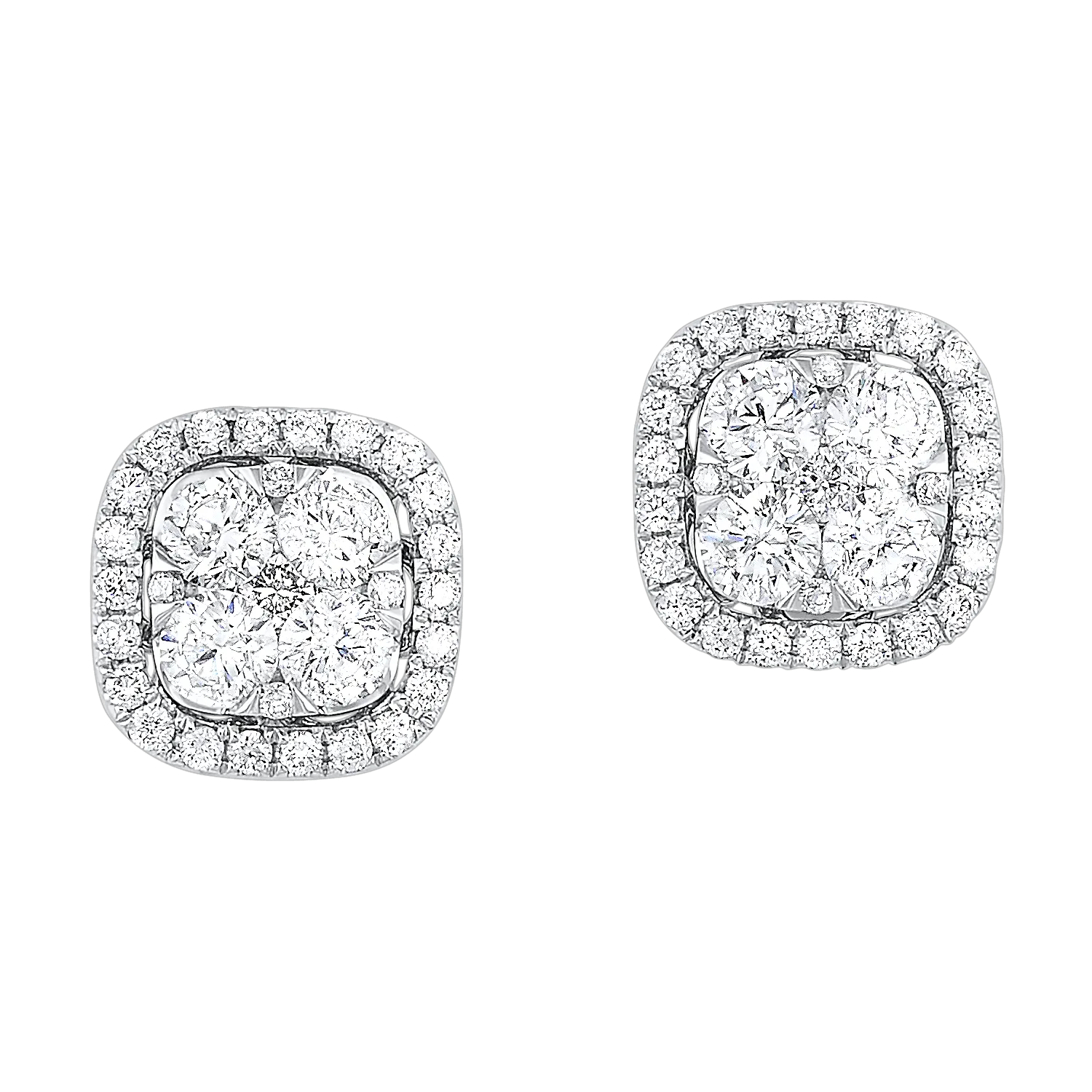 14KTW Uno Cushion Halo Earrings 1 Ctw