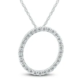 1/6 Carat Tw O Initial Diamond Pendant Necklace In 10K White Gold With Adjustable Chain