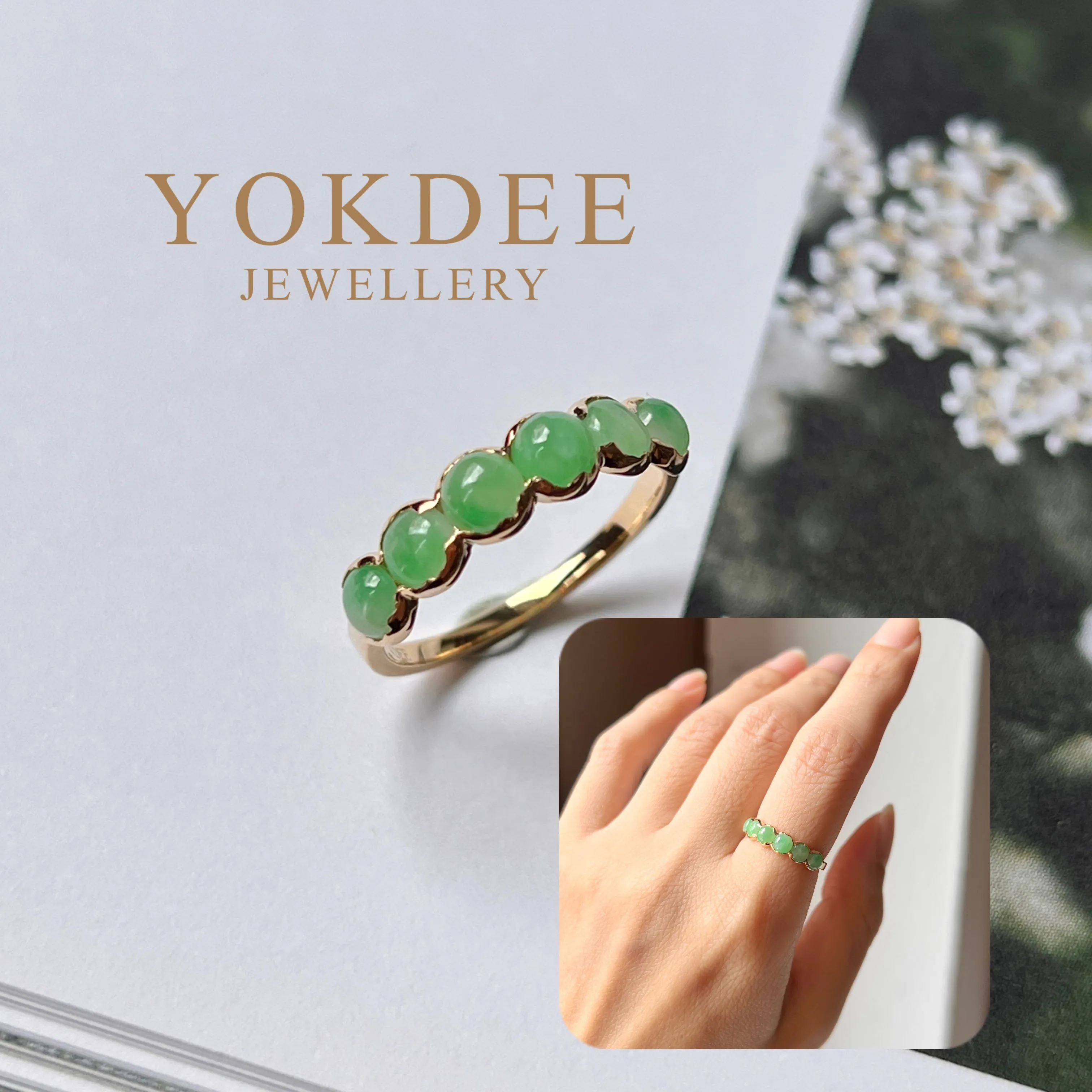 16.6mm Icy A-Grade Natural Moss on Snow Jadeite Colour Galore Ring No.162407