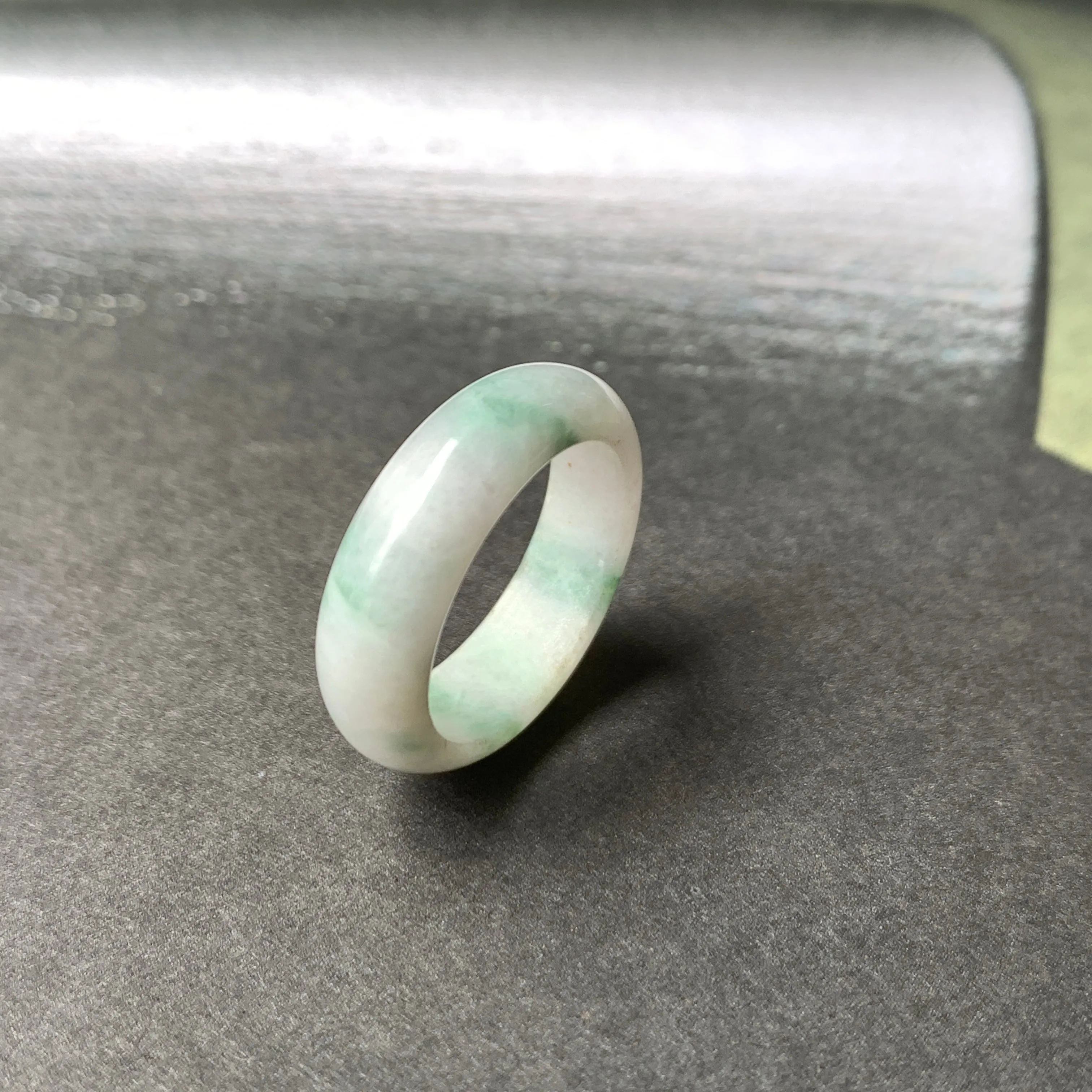 17.1mm A-Grade Natural Floral Jadeite Abacus Ring Band No.161473