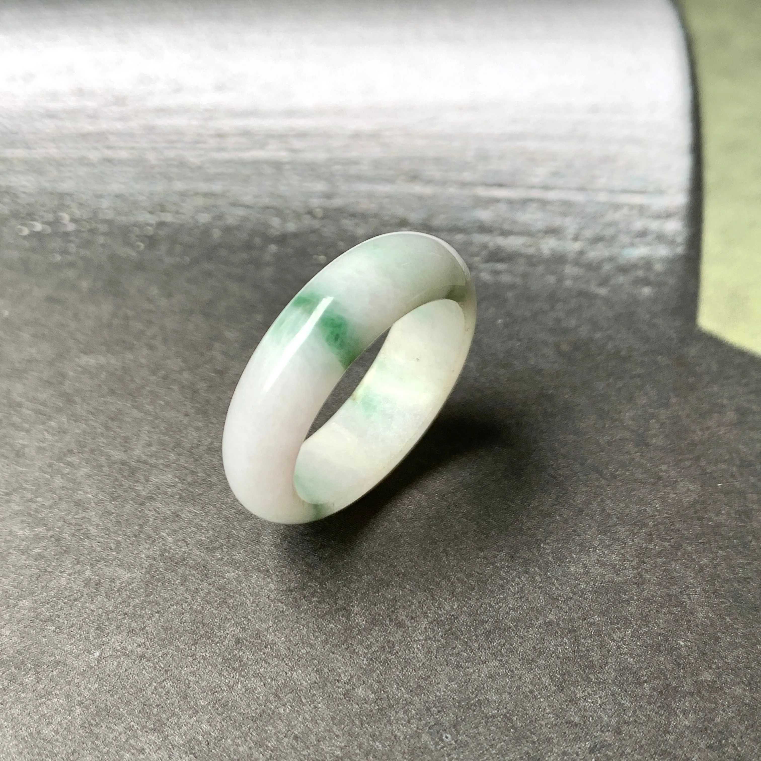 17.1mm A-Grade Natural Floral Jadeite Abacus Ring Band No.161473