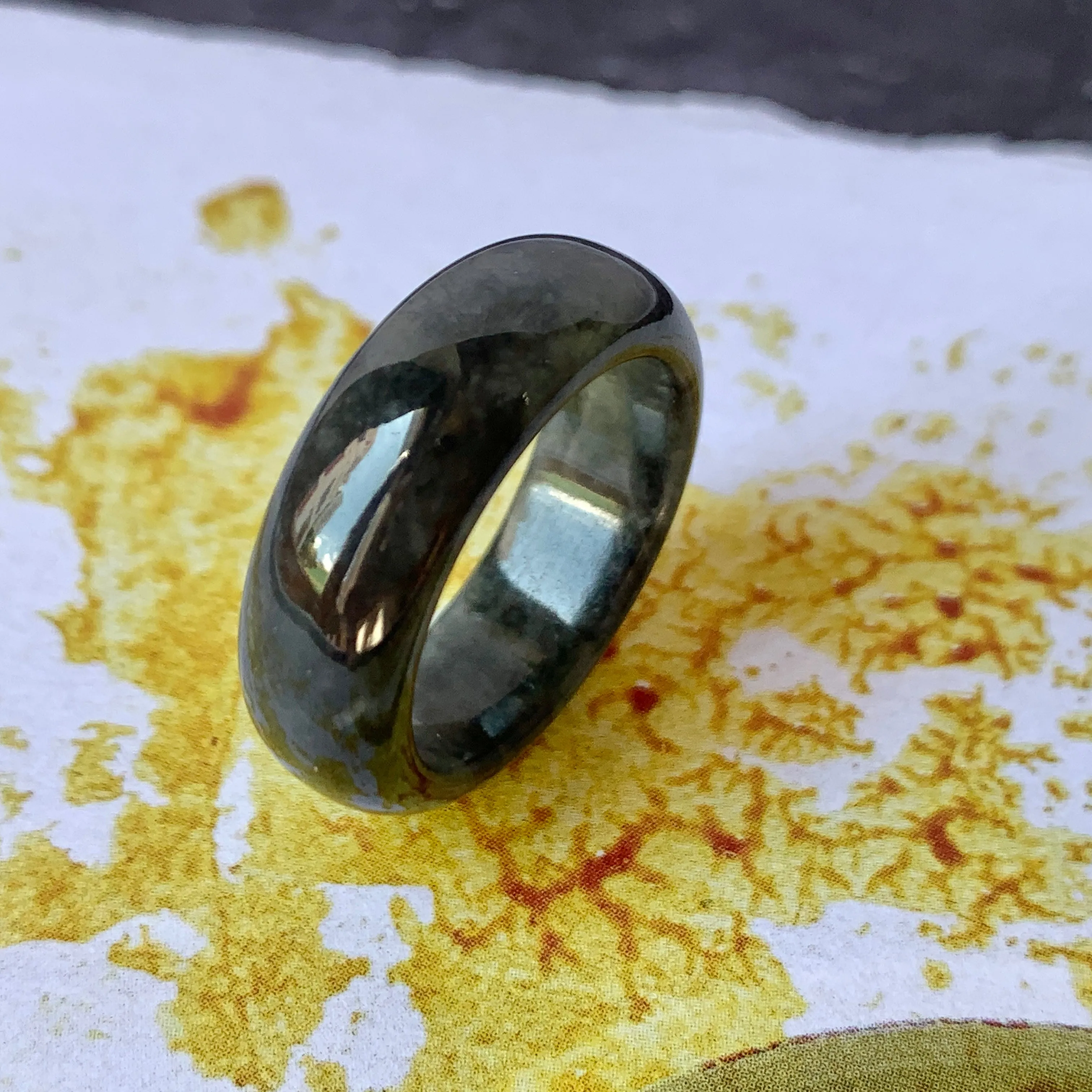 18.1mm A-Grade Natural Black Jadeite Ring Band No. 162377