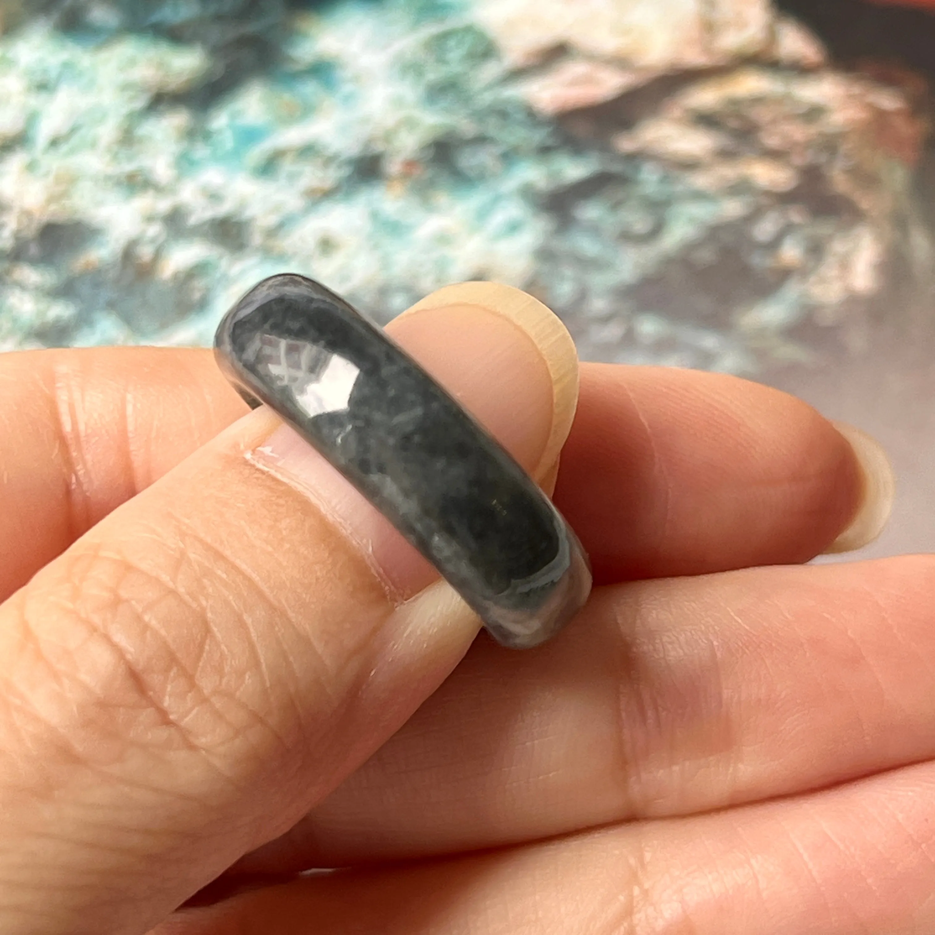 18.1mm A-Grade Natural Black Jadeite Ring Band No.162374