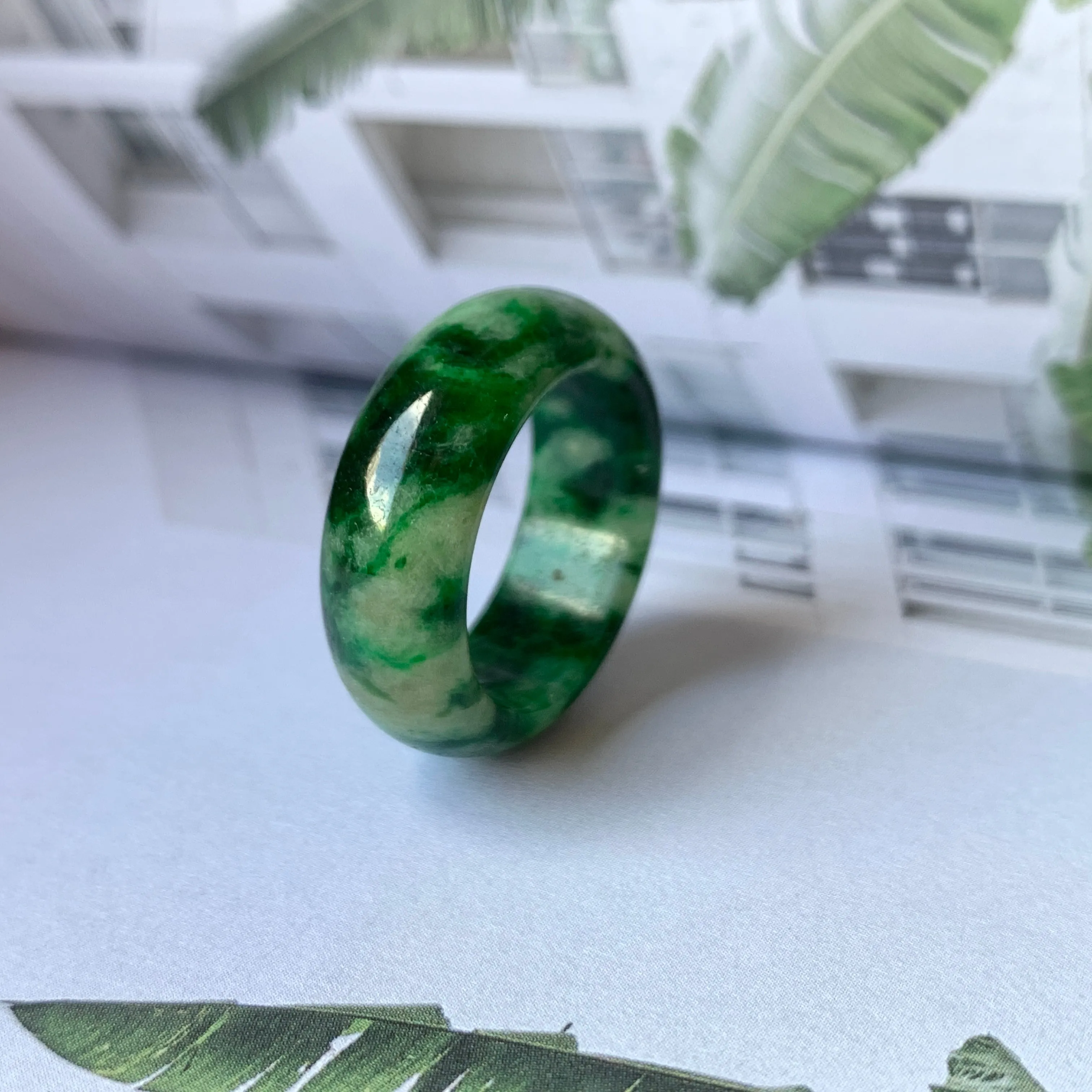 18.2mm A-Grade Natural Floral Imperial Jadeite Abacus Ring Band No.162219A