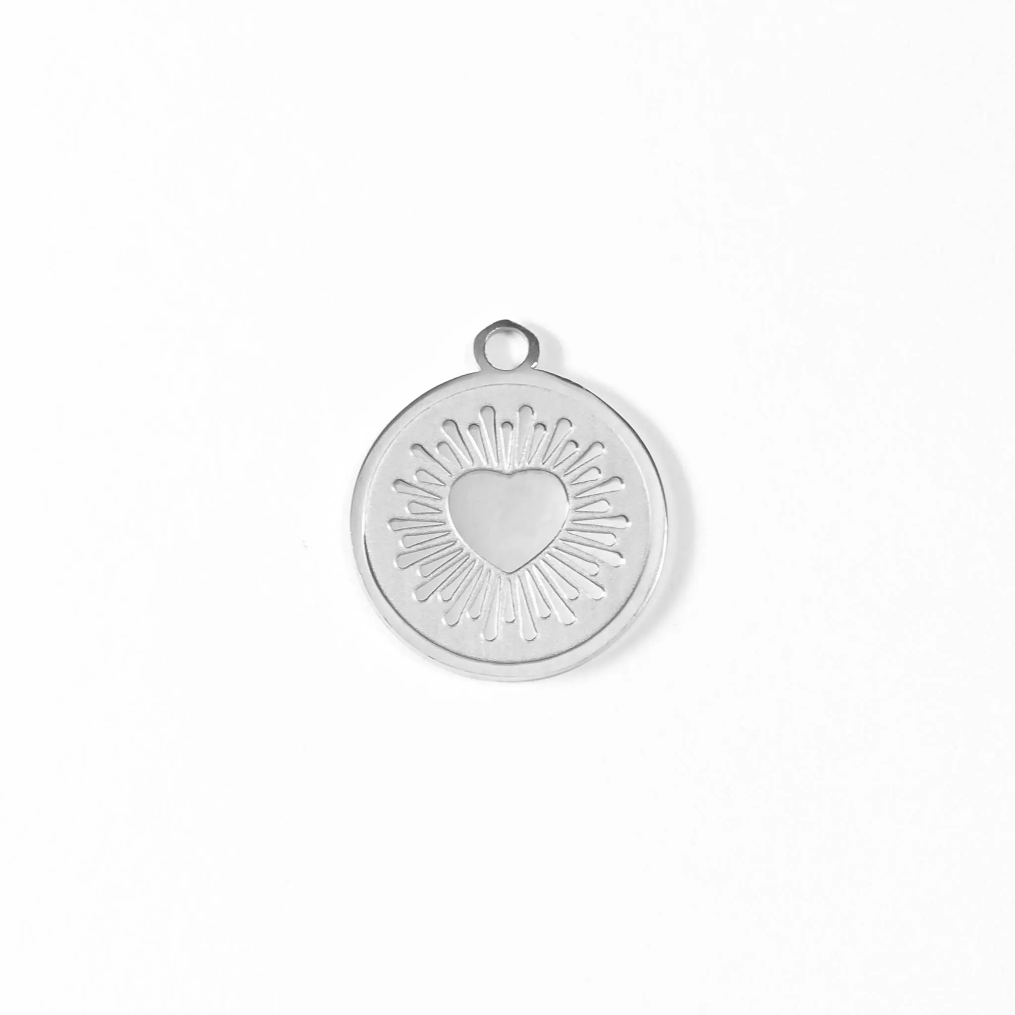 18K Gold PVD Stainless Steel Circle Heart Sun Ray Charm / PDL0065