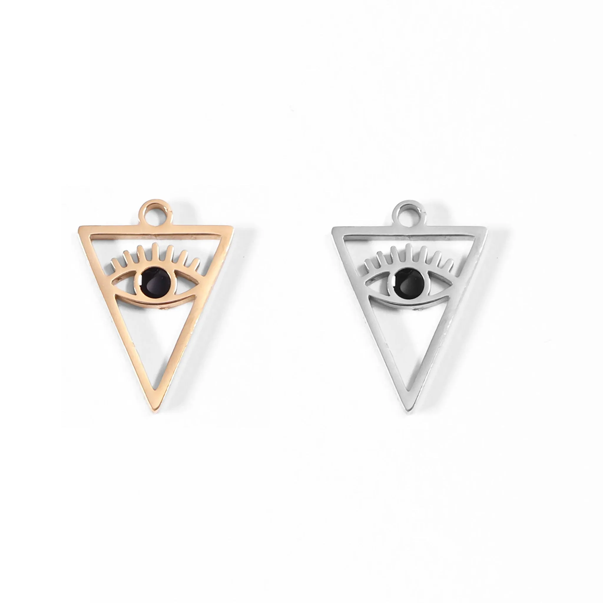 18K Gold PVD Stainless Steel Triangle Evil Eye Charm / PDL0027