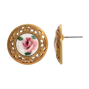 1928 Jewelry Artisan Pink Rosebud Round Stud Earrings