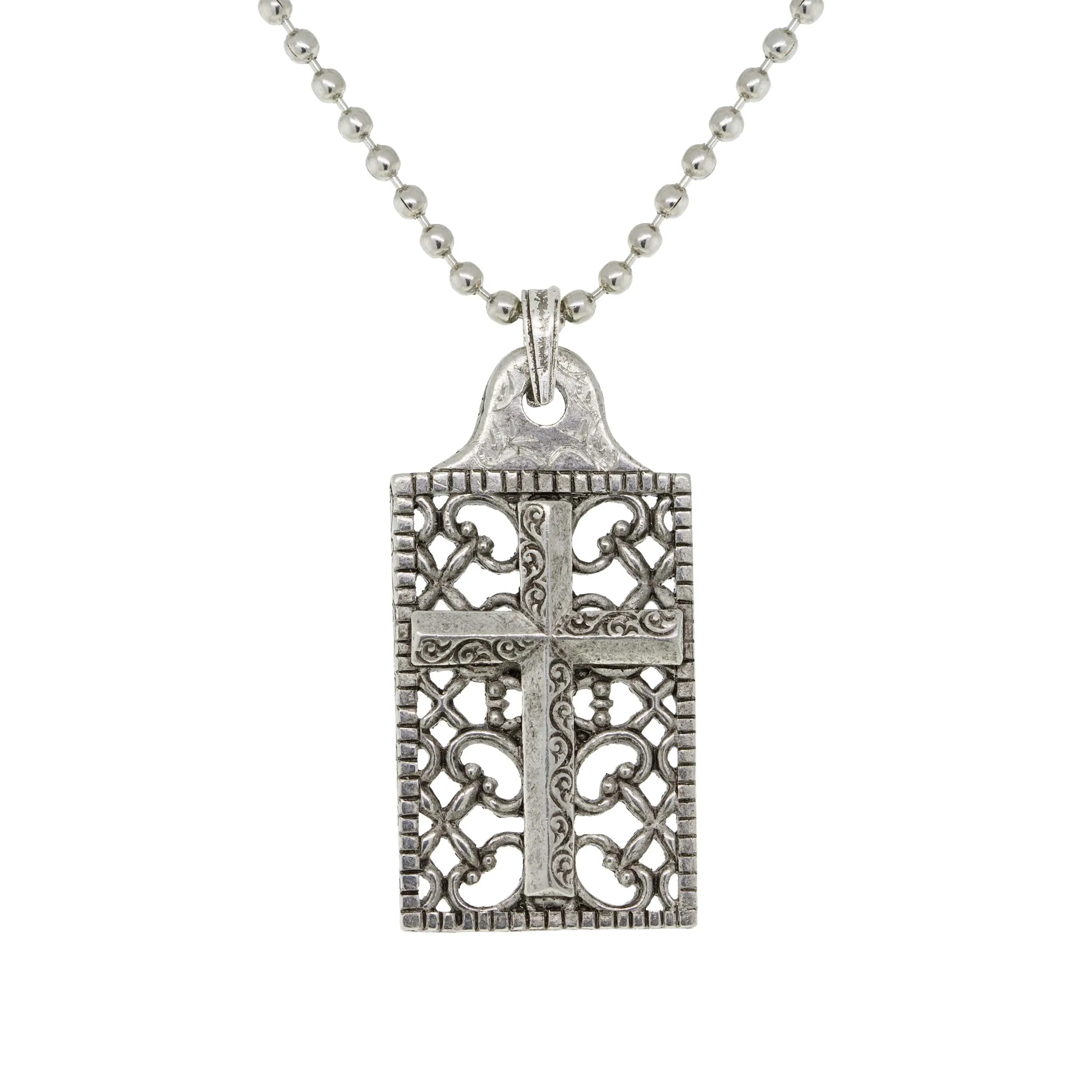 1928 Jewelry Cross Filigree Pendant Necklace 22"