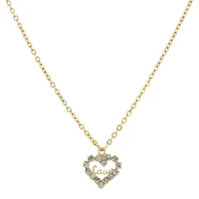 1928 Jewelry Crystal Accented Love Heart Pendant Necklace 16"   3" Extender