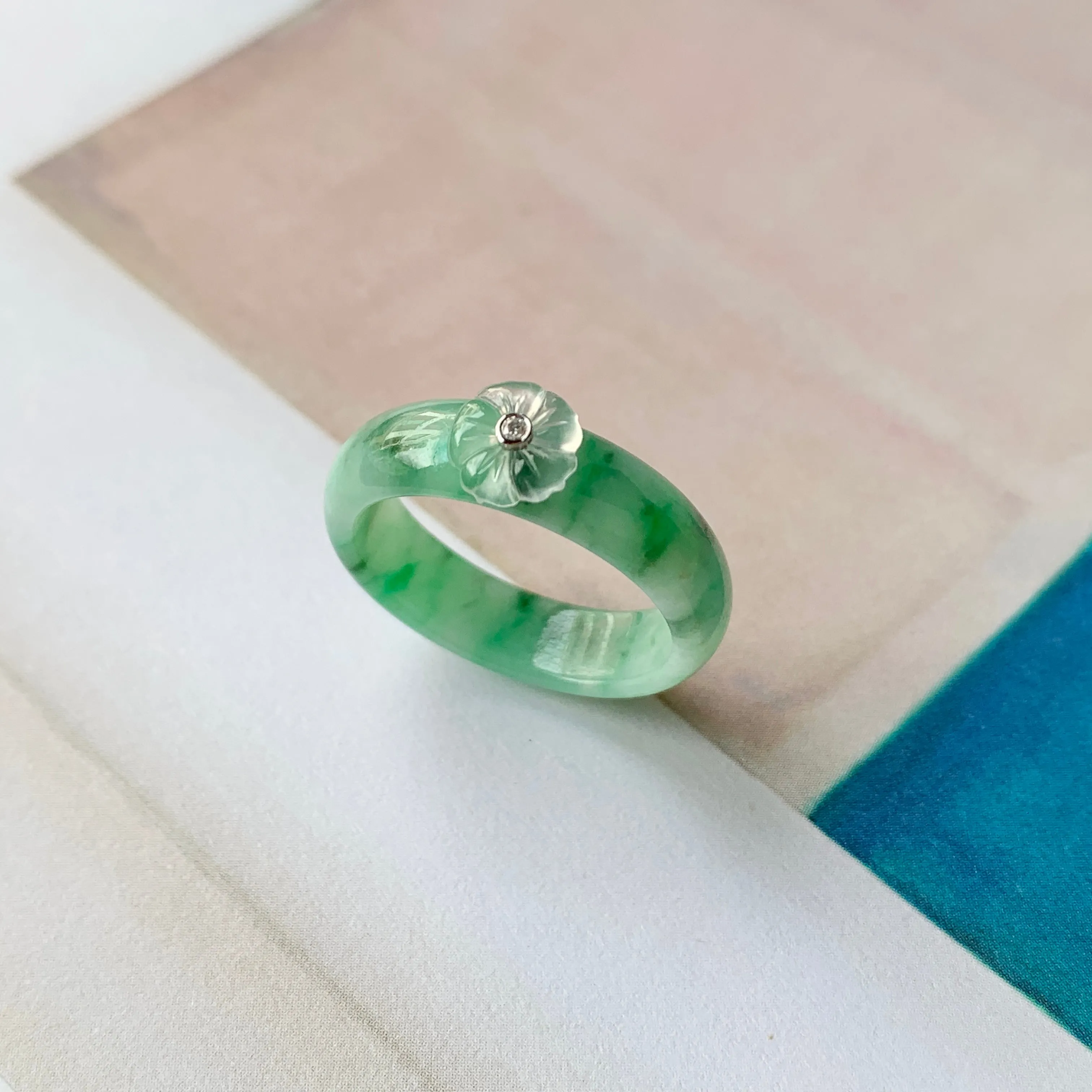 19.3mm A-Grade Natural Jadeite Bespoke Joseon Ring (Sakura Flower) No.162084