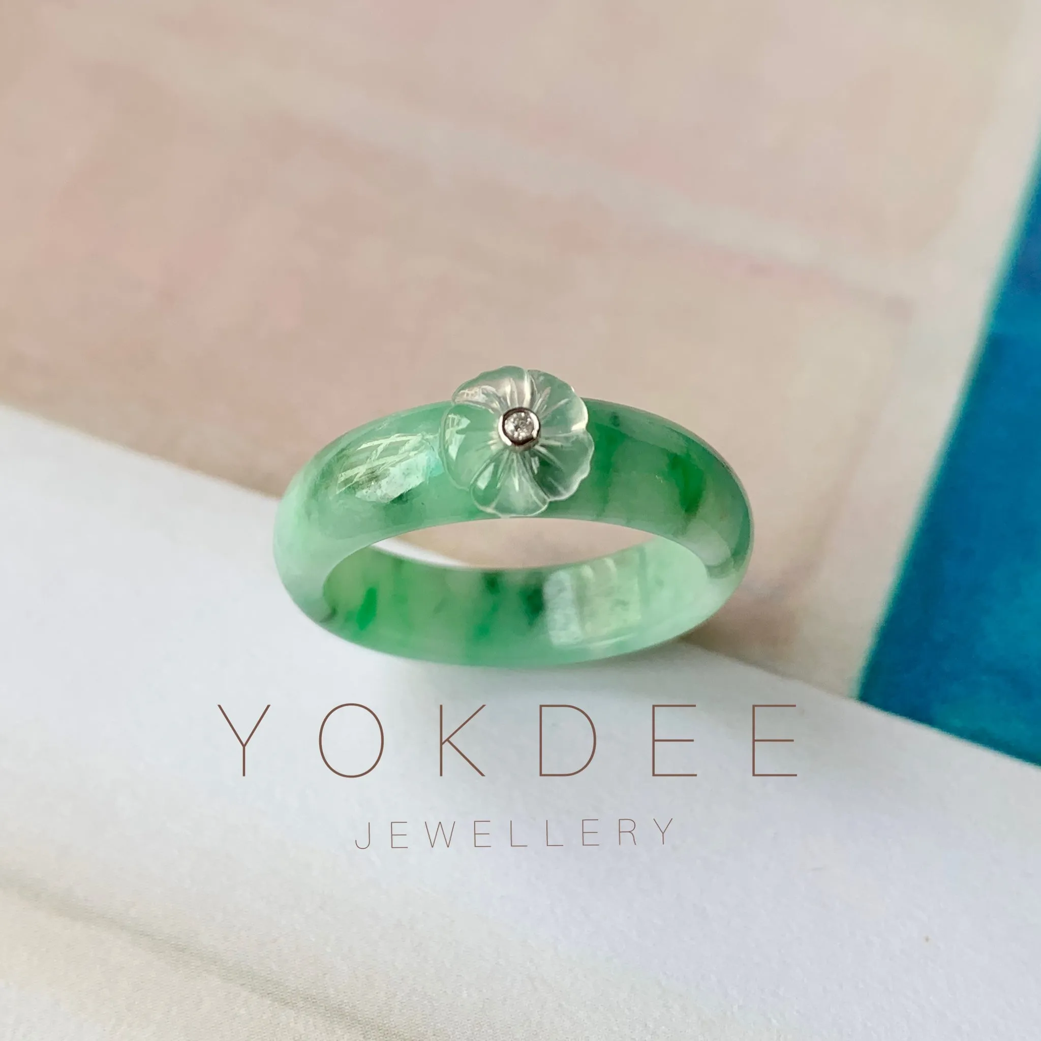 19.3mm A-Grade Natural Jadeite Bespoke Joseon Ring (Sakura Flower) No.162084