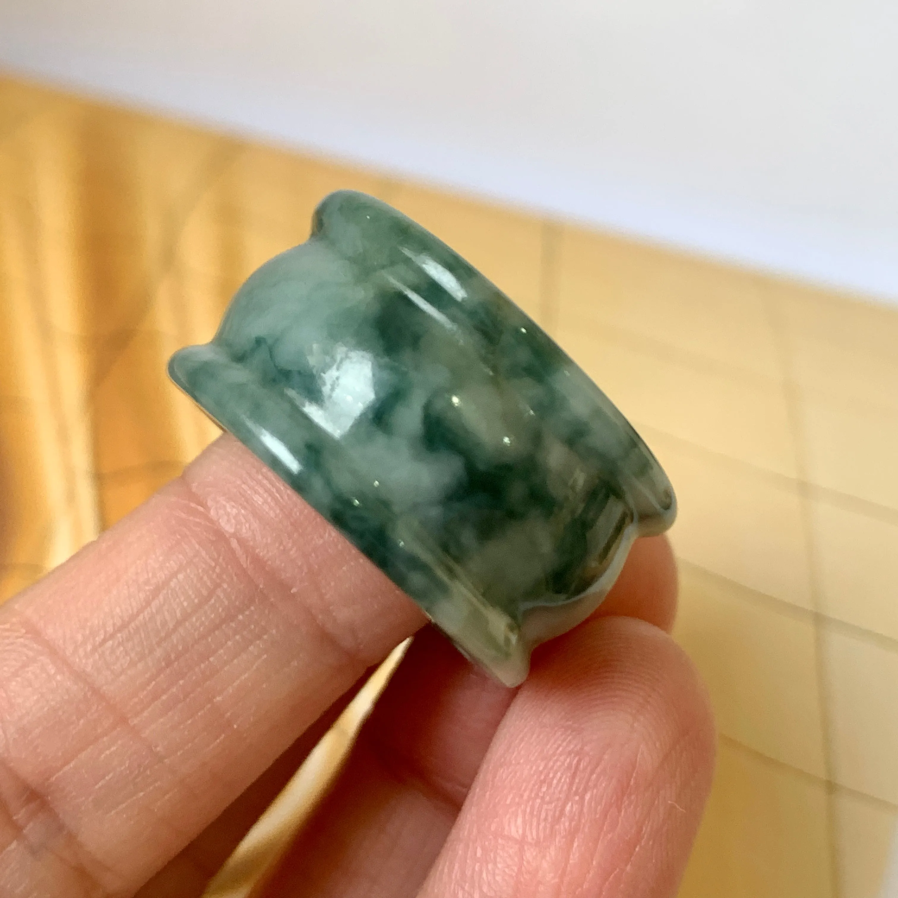 19.4mm A-Grade Natural Bluish Green Floral Jadeite Archer Ring Band No.161585