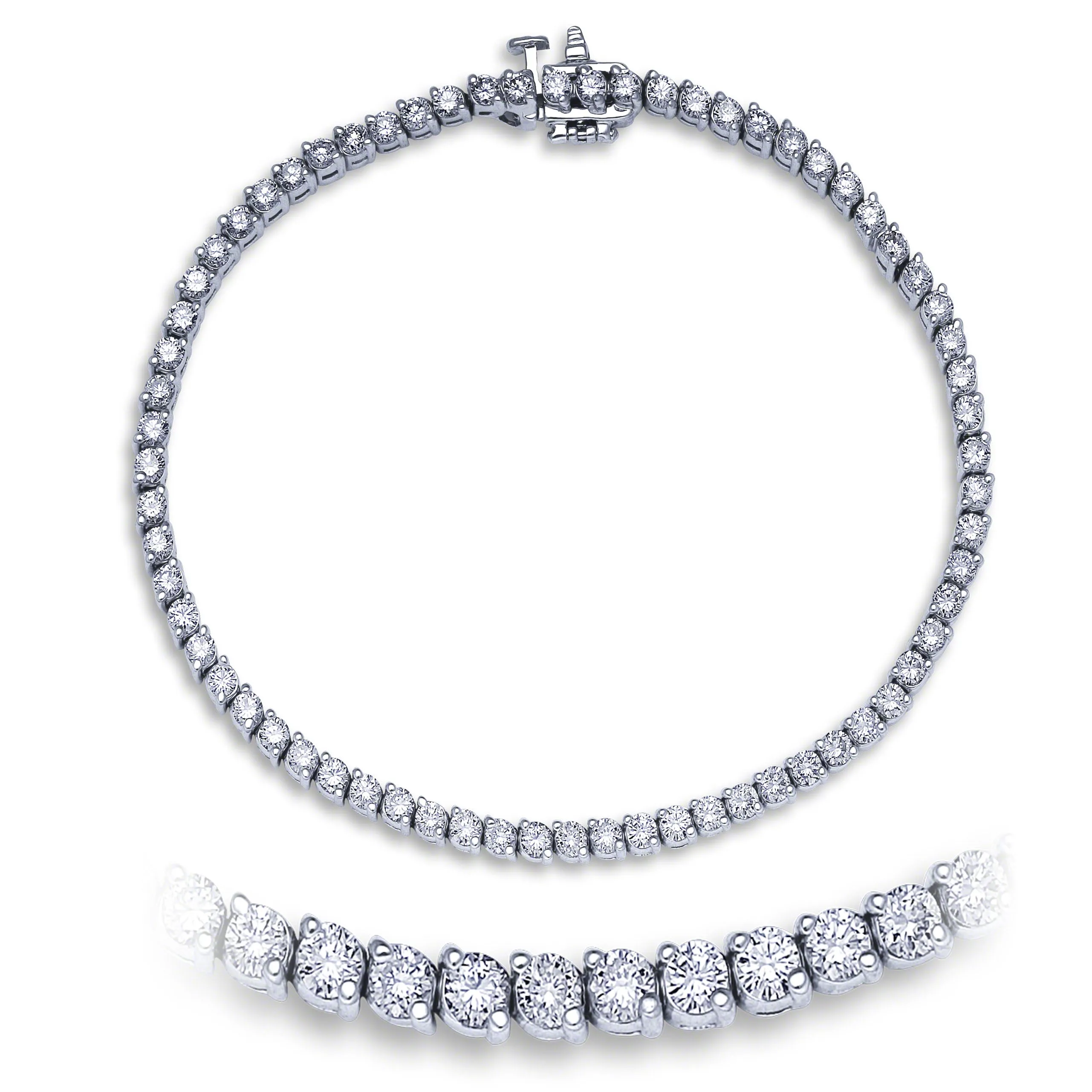 2 Prong Diamond Tennis Bracelet (3.53 ct Diamonds) in White Gold