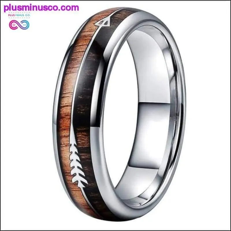 6/8mm Tungsten Carbide with Natural Koa Wood Arrow Inlay