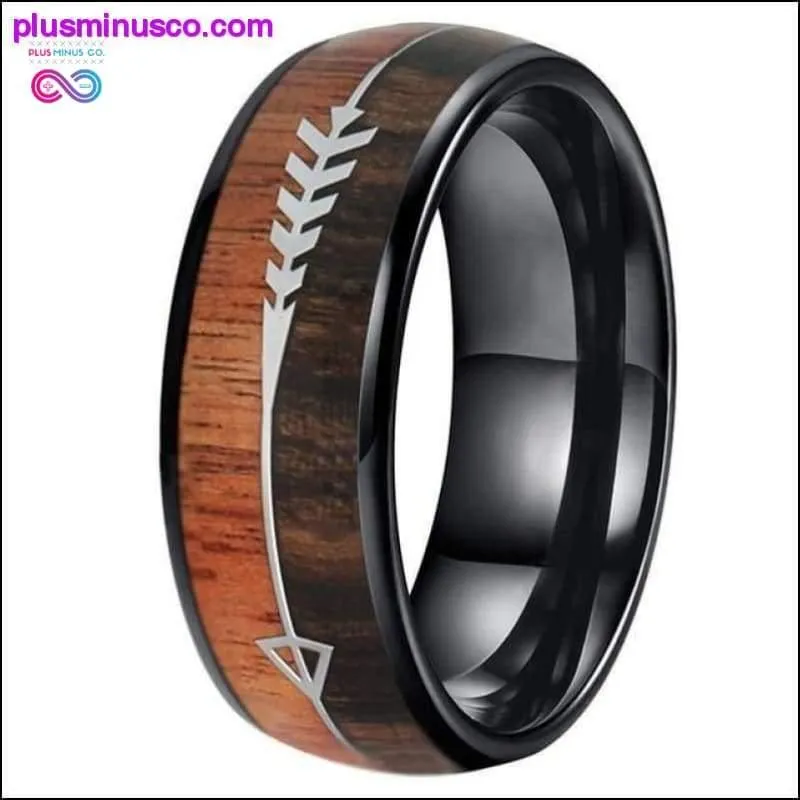 6/8mm Tungsten Carbide with Natural Koa Wood Arrow Inlay