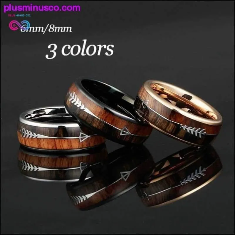 6/8mm Tungsten Carbide with Natural Koa Wood Arrow Inlay