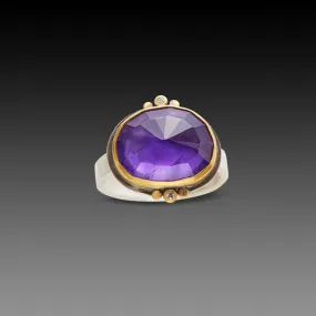 Amethyst Ring with Gold Trios and Diamonds