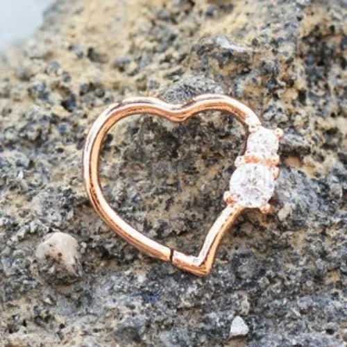 Annealed Rose Gold Jeweled Heart Cartilage Earring