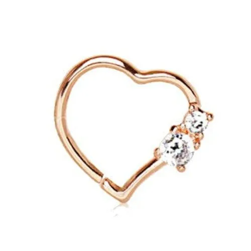 Annealed Rose Gold Jeweled Heart Cartilage Earring