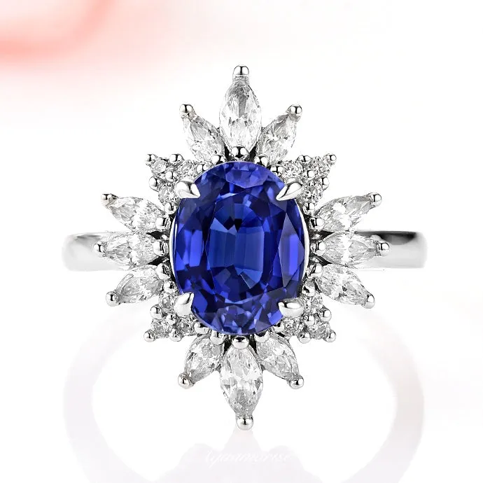 Aurora Royal Blue Sapphire Ring- Sterling Silver