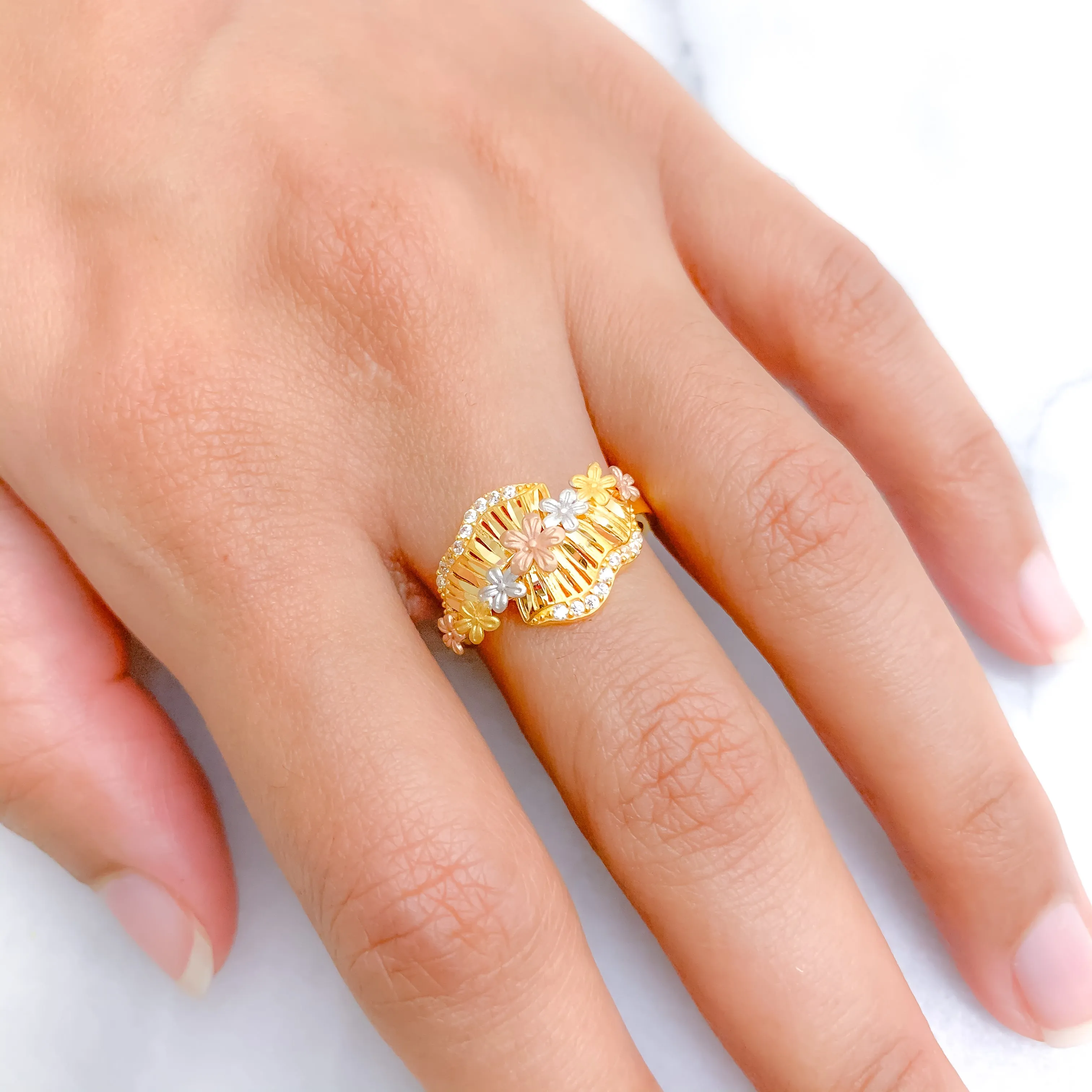 Beautiful Flower Three-Tone Ring