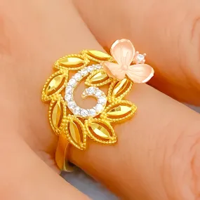 Beautiful Vine Motif 22K Gold CZ Ring