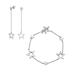 Celestial Jewelry Multi Star Earrings Bracelet Lariat Statement Necklace Silver