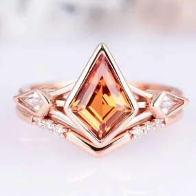 Celtic Orange Sapphire Ring Set- 14K Rose Gold Vermeil