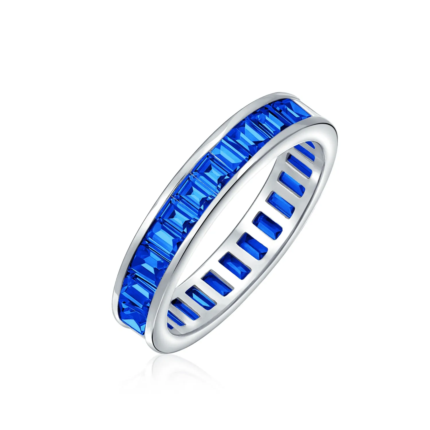 Channel Baguette CZ Eternity Ring Wedding Band .925 Sterling Silver 4MM