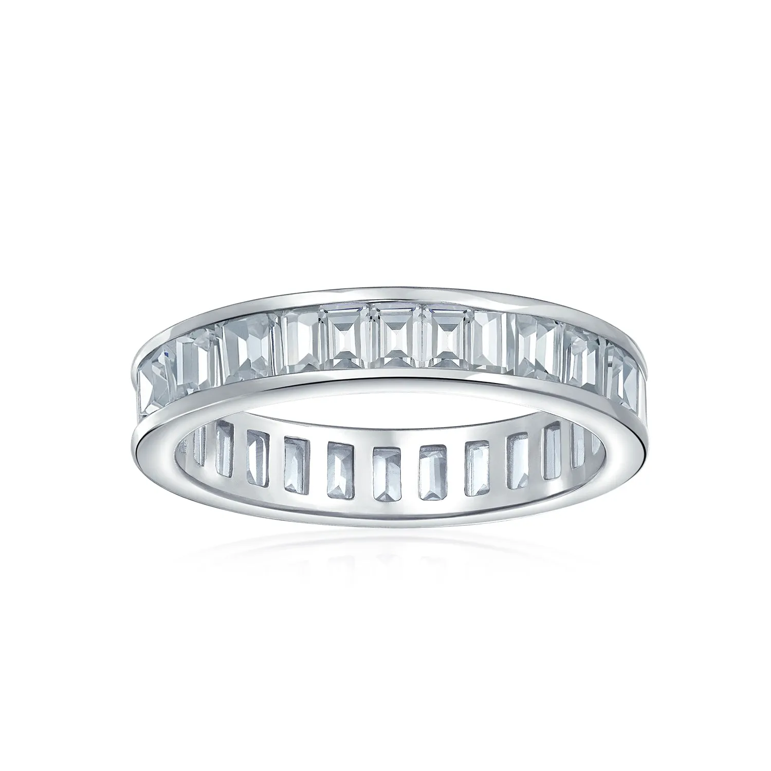 Channel Baguette CZ Eternity Ring Wedding Band .925 Sterling Silver 4MM