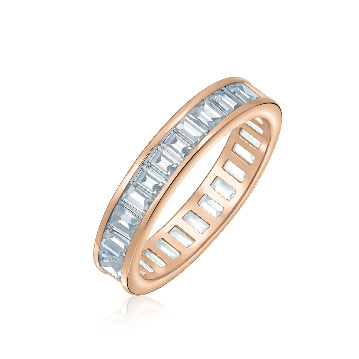 Channel Baguette CZ Eternity Ring Wedding Band .925 Sterling Silver 4MM