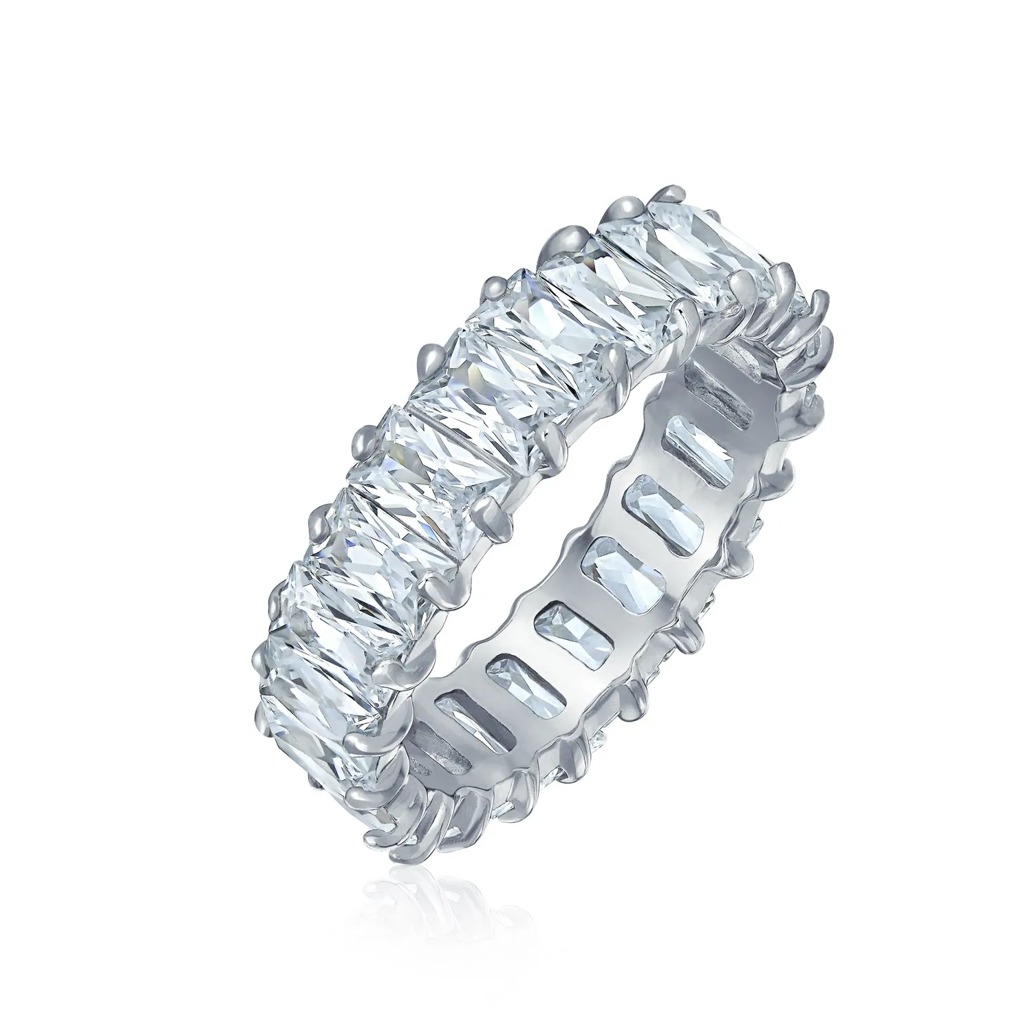 Channel Baguette CZ Eternity Ring Wedding Band .925 Sterling Silver 4MM