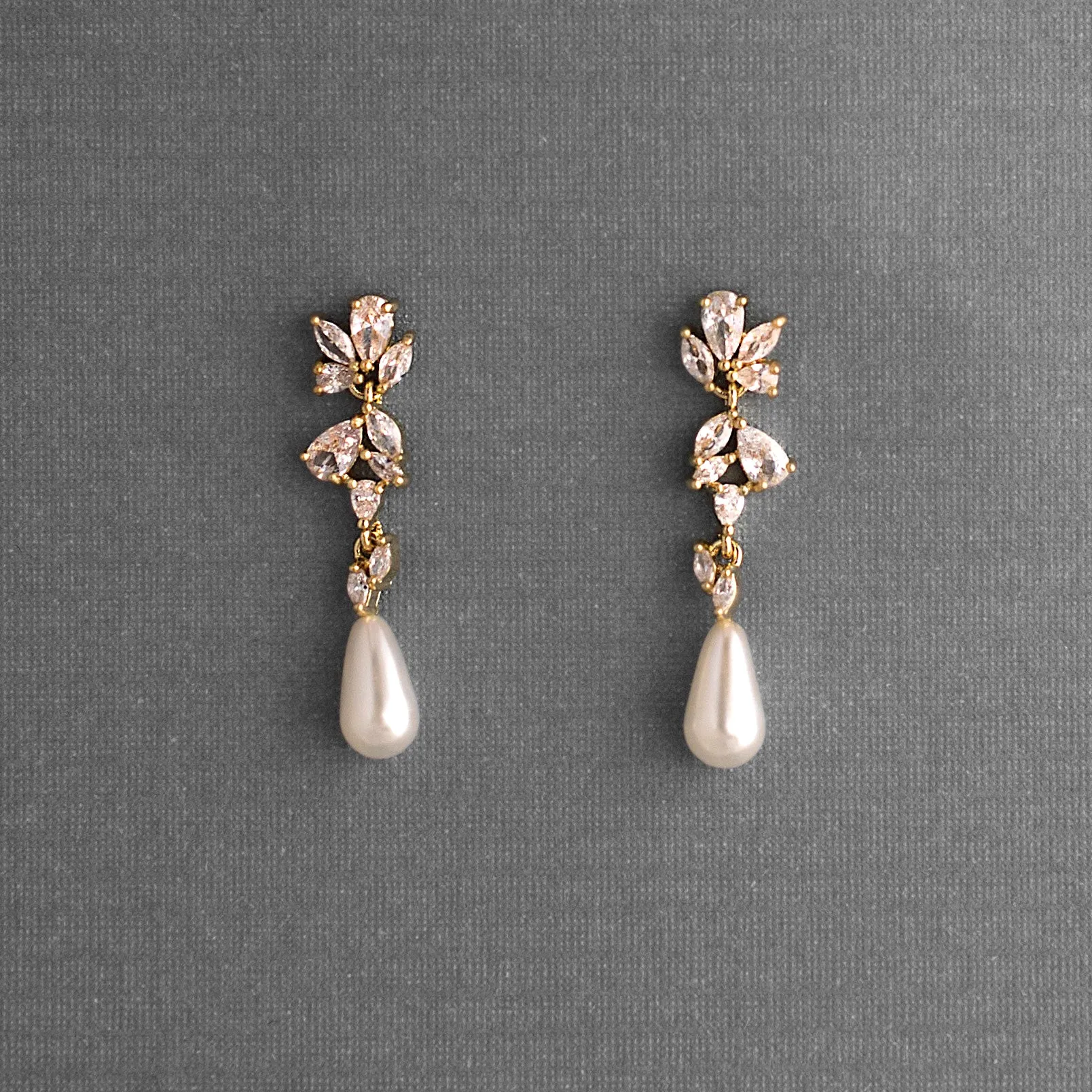 Dainty Teardrop Pearl Drop CZ Earrings