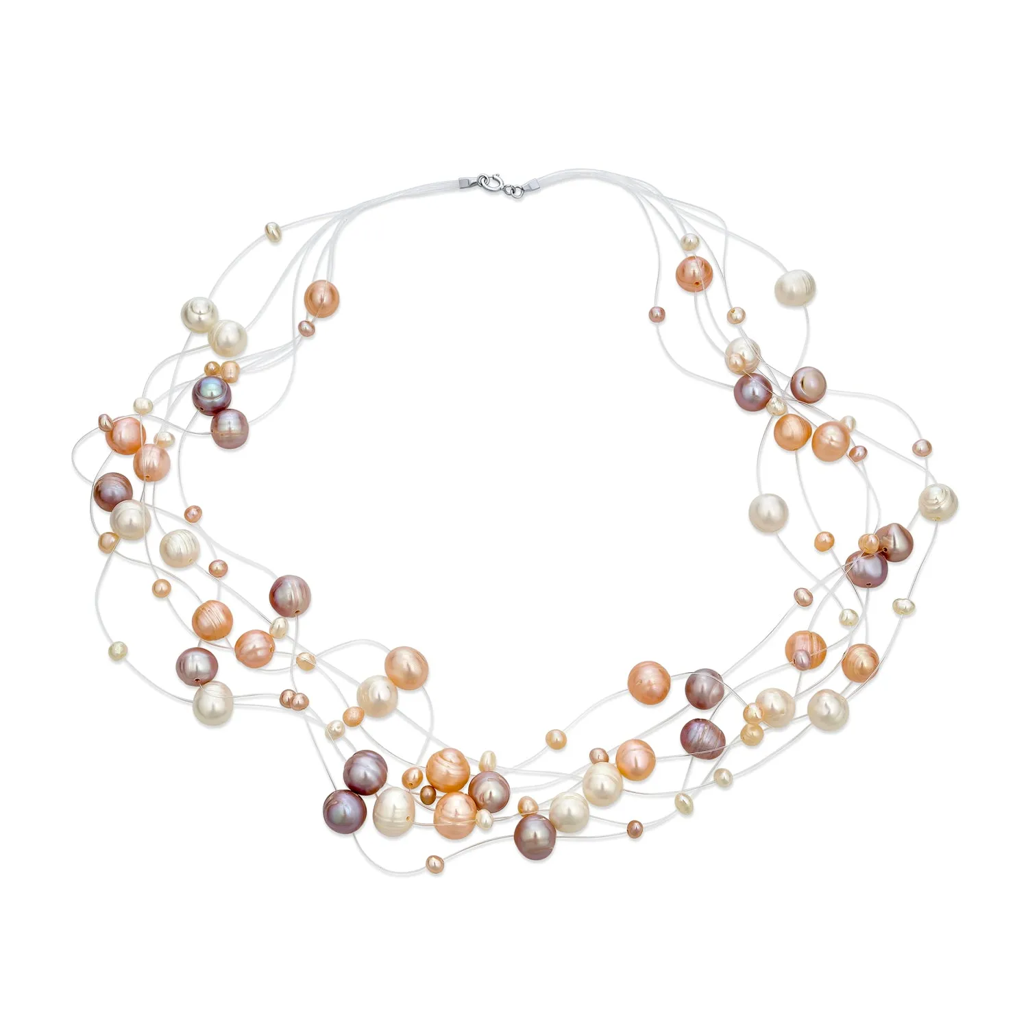 Freshwater Cultured Pearl Illusion Multi Color Strands Necklace Choker