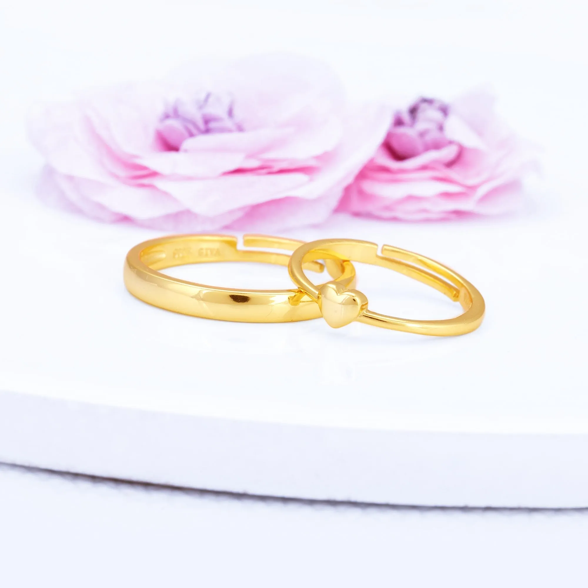 Golden Rise In Love Couple Rings