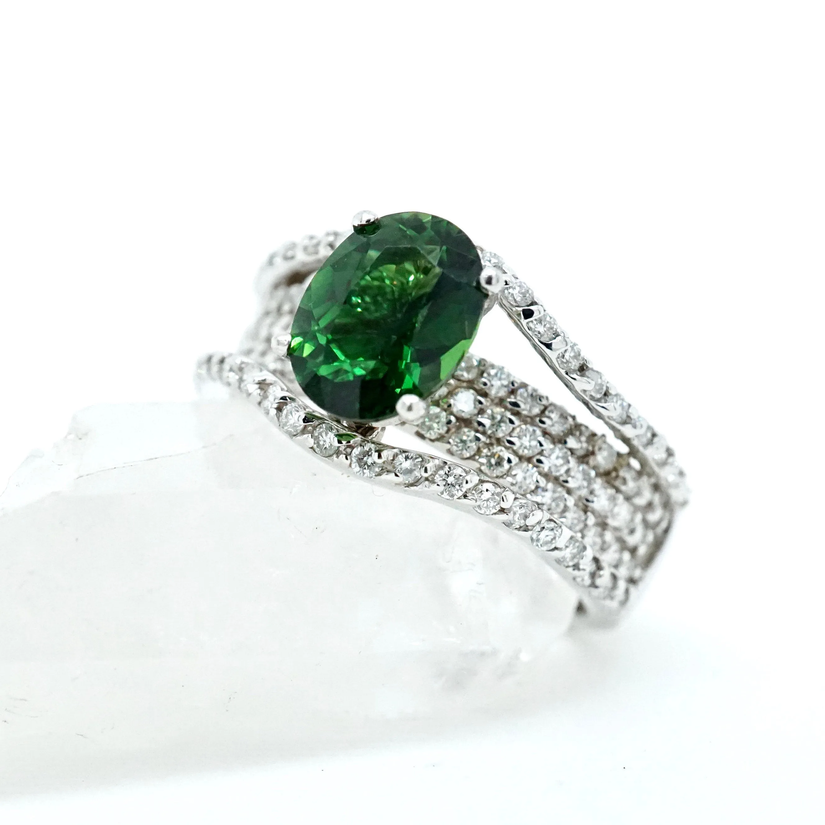 Green Chrome Tourmaline Diamond Ring - Vintage Tourmaline and Diamond Ring