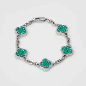 Silver Malachite Clover Stone Bracelet - Elegant Design