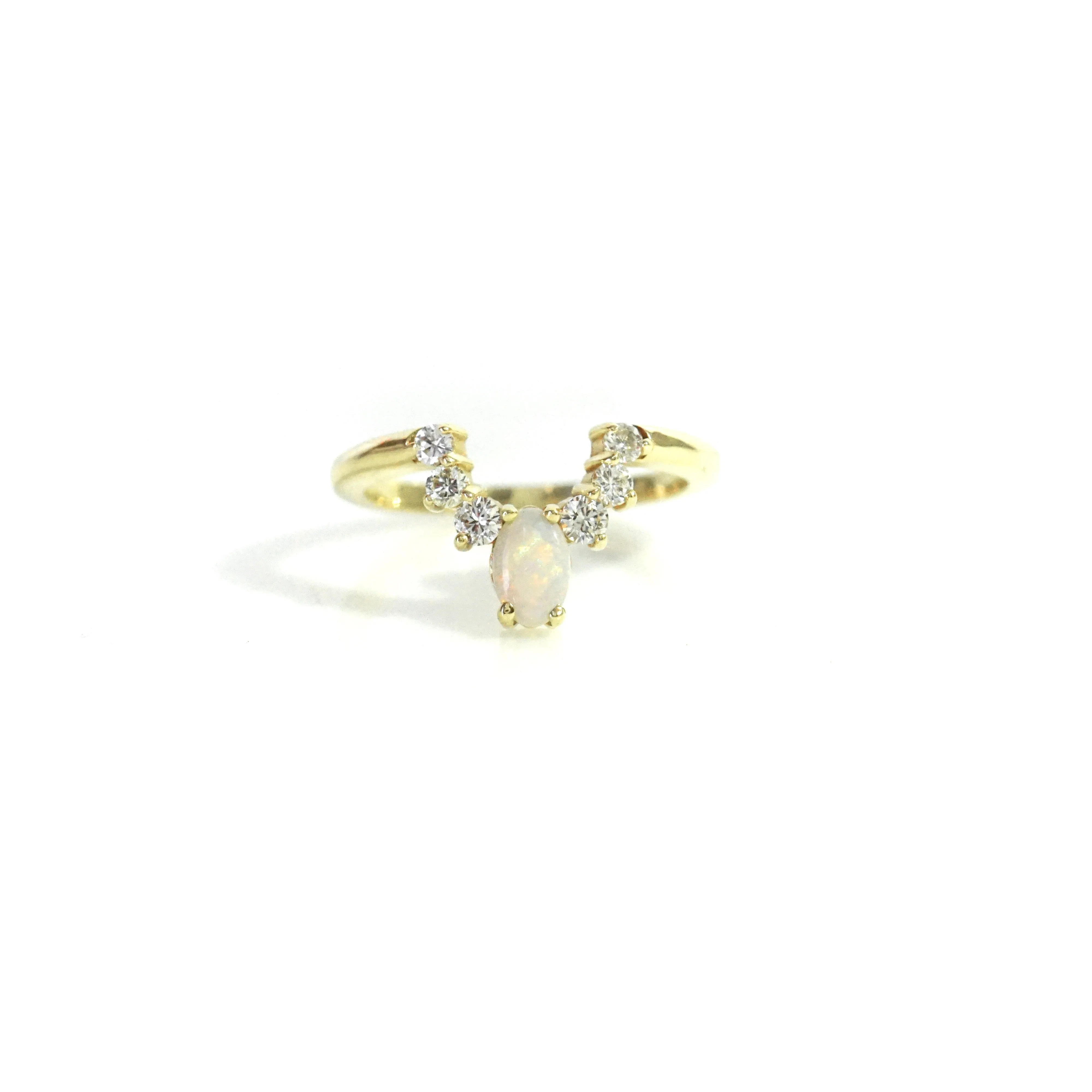 Marquise Opal and Diamond Arc Ring - Opal Crown Diamond Ring