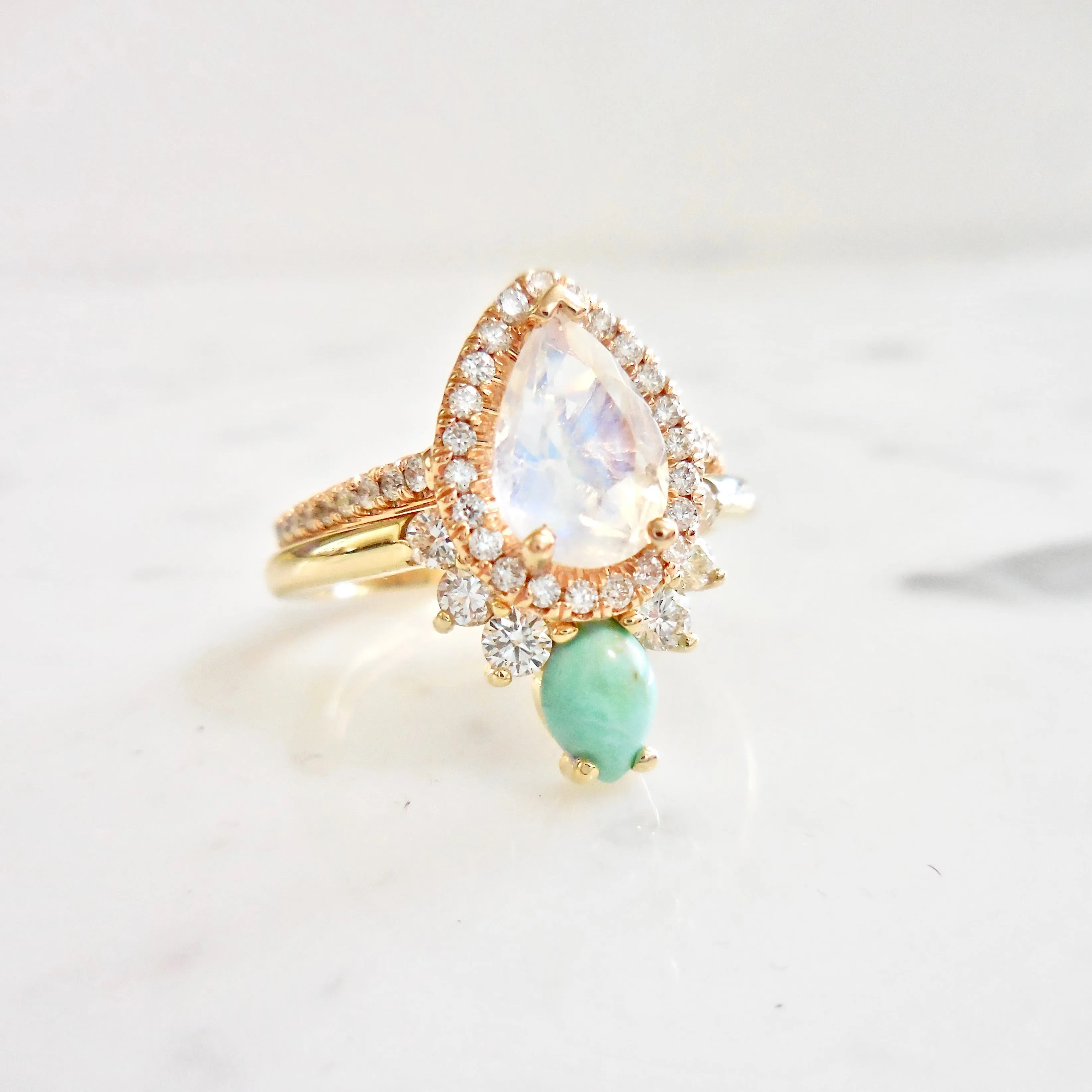 Marquise Opal and Diamond Arc Ring - Opal Crown Diamond Ring