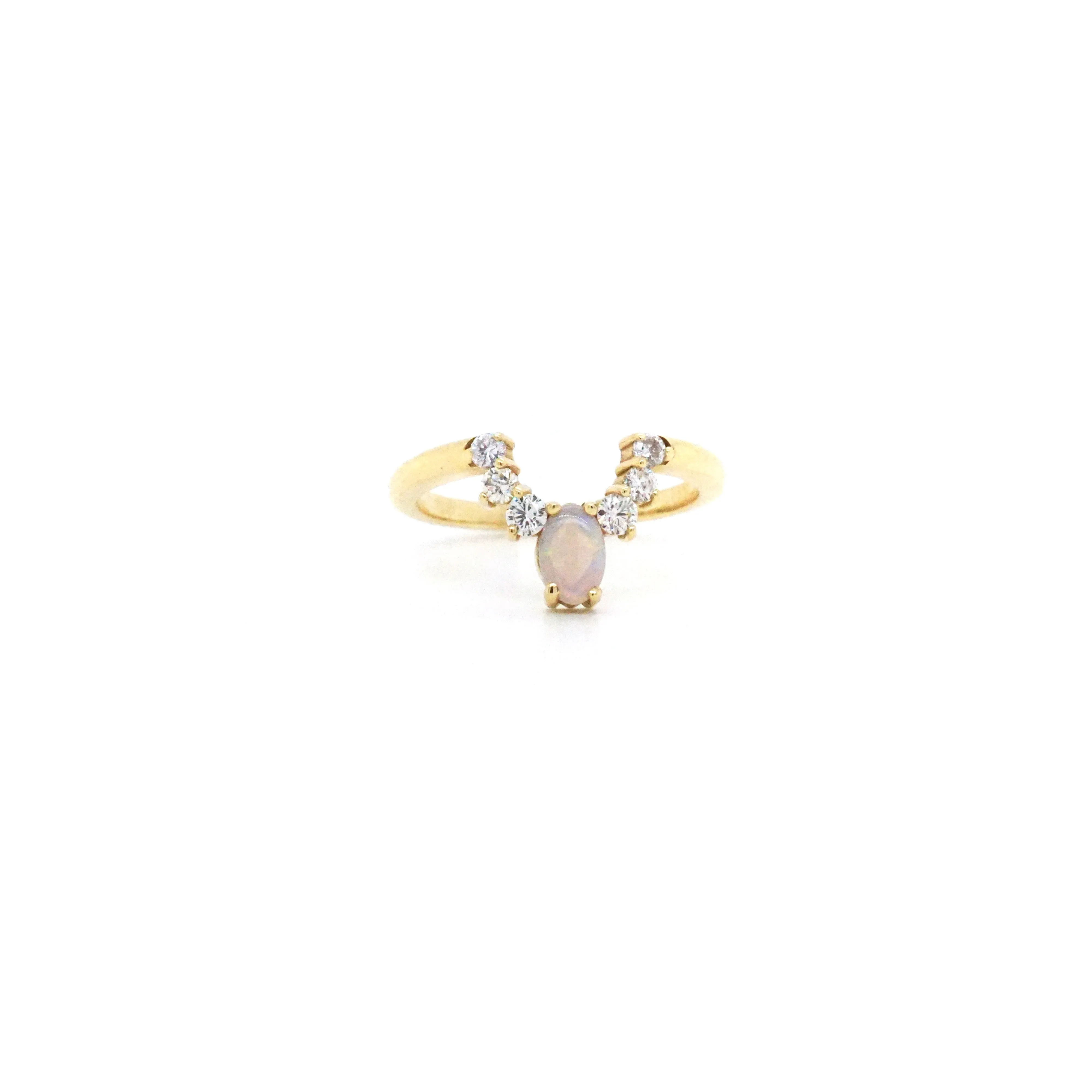 Marquise Opal and Diamond Arc Ring - Opal Crown Diamond Ring