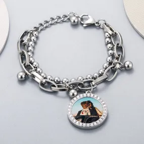 Personalize Photo Medallion Bracelet - Plating of Gold Custom Photo Bracelet