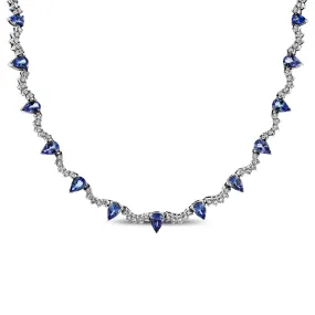 Princess Tanzanite Necklace (18.50 ct Tanzanites & Diamonds) in White Gold